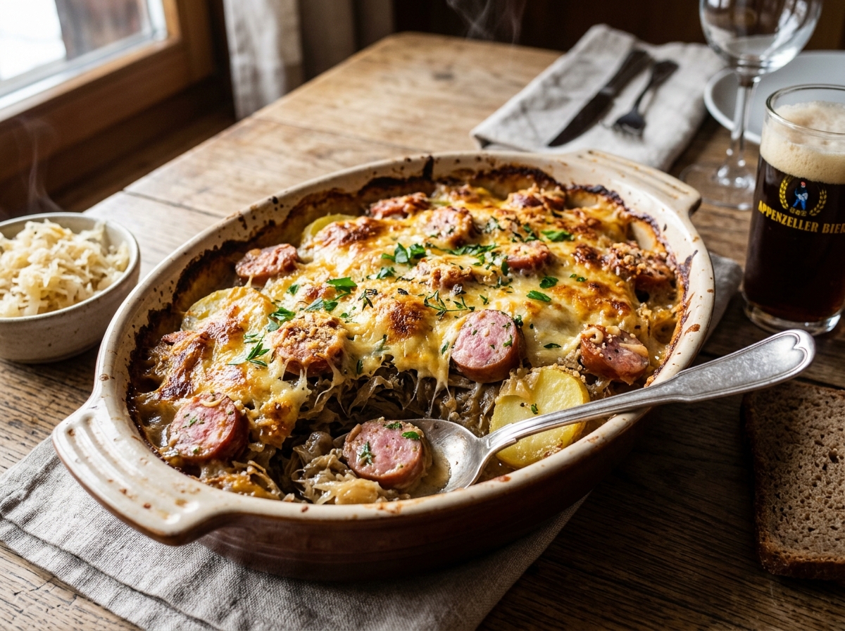 St. Galler Sauerkraut-Gratin mit Schüblig
